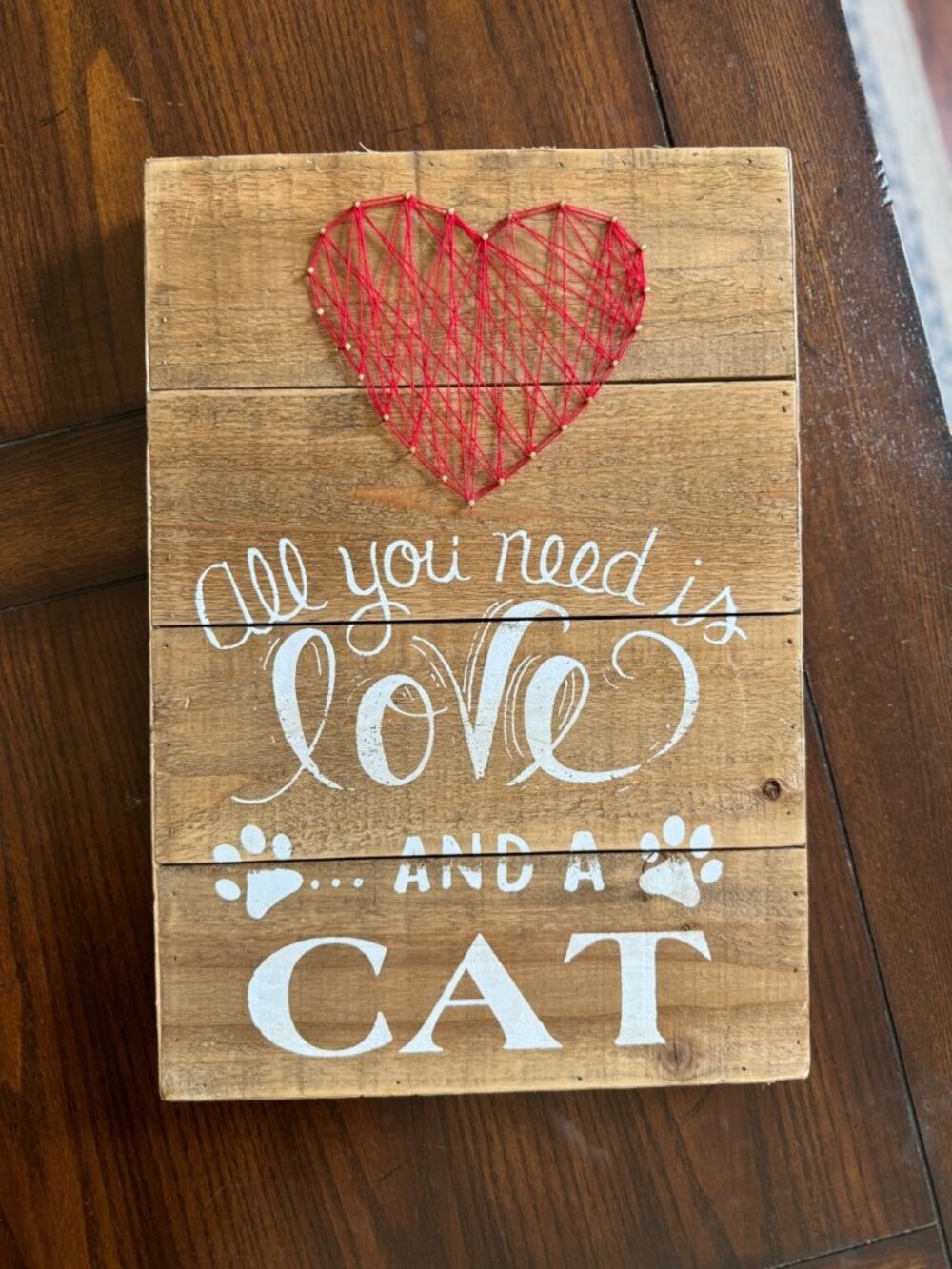 Wooden String Art "All you need is love and a CAT Heart Wall Decor Hanging Art - Picture 1 of 7
